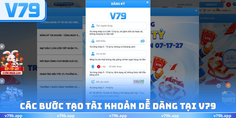 Các bước tạo tài khoản dễ dàng tại V79